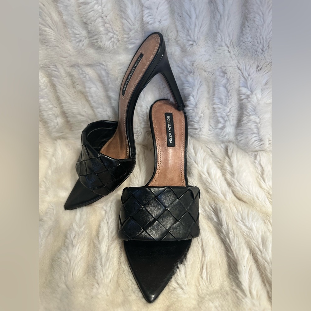BCBG Black Dani Woven Leather Heel Sandals